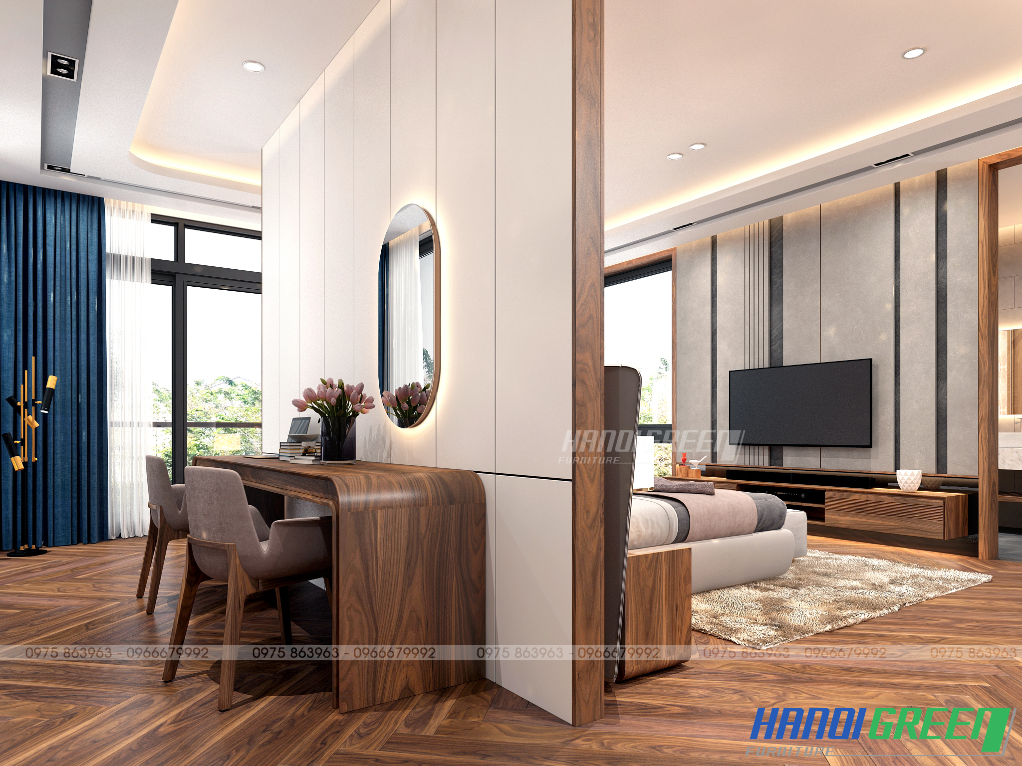 Thiết kế Nội thất gỗ Óc chó căn 600m2 Biệt Thự Đảo Ecopark