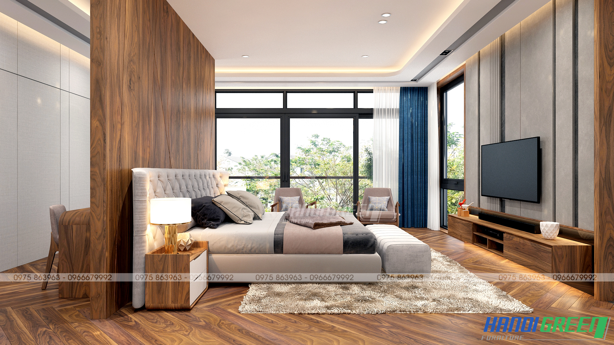 Thiết kế Nội thất gỗ Óc chó căn 600m2 Biệt Thự Đảo Ecopark