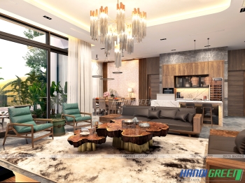 Thiết kế Nội thất gỗ Óc chó căn 600m2 Biệt Thự Đảo Ecopark